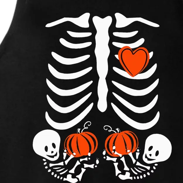 Pregnant Skeleton Twin Pregnancy Halloween Baby Announcement Ladies Tri-Blend Wicking Tank