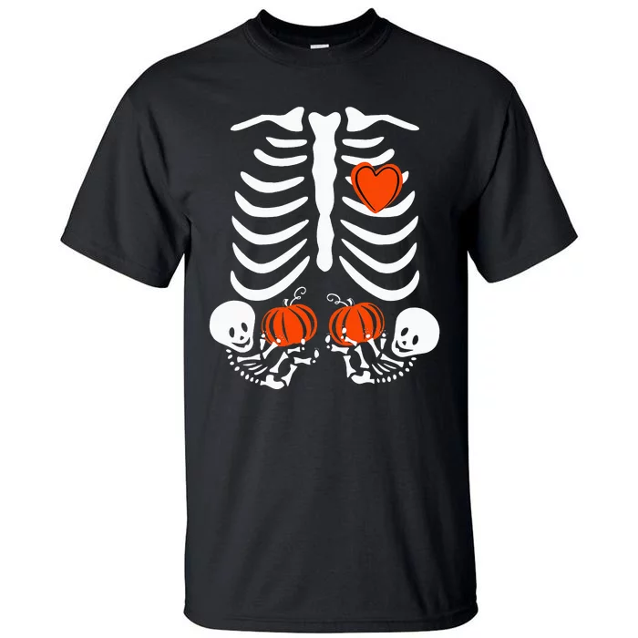 Pregnant Skeleton Twin Pregnancy Halloween Baby Announcement Tall T-Shirt