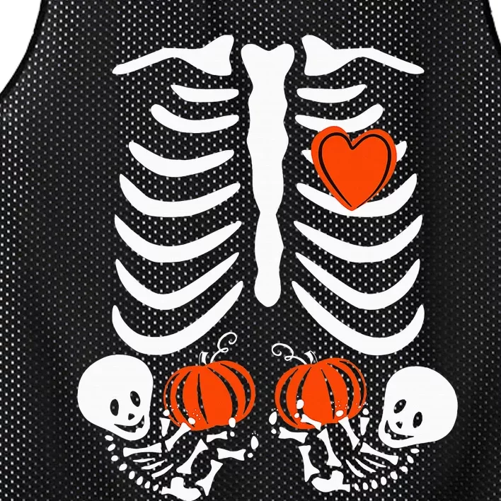 Pregnant Skeleton Twin Pregnancy Halloween Baby Announcement Mesh Reversible Basketball Jersey Tank