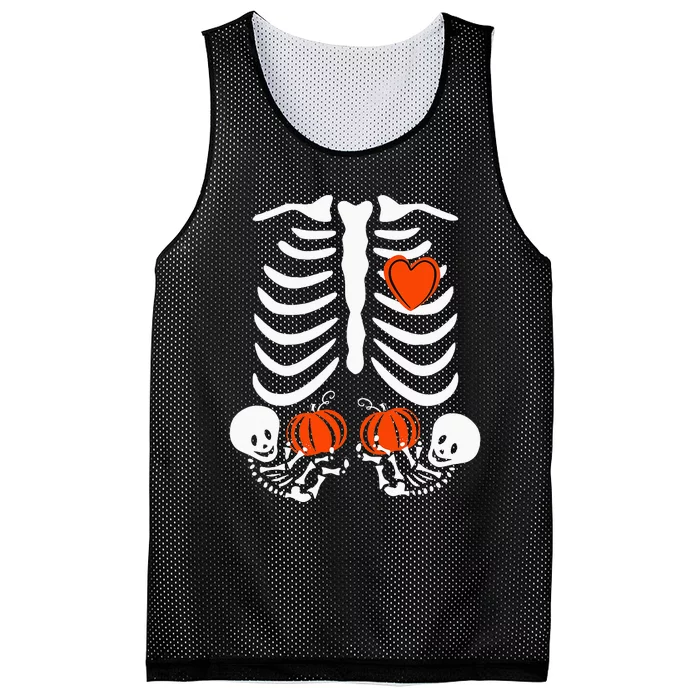 Pregnant Skeleton Twin Pregnancy Halloween Baby Announcement Mesh Reversible Basketball Jersey Tank