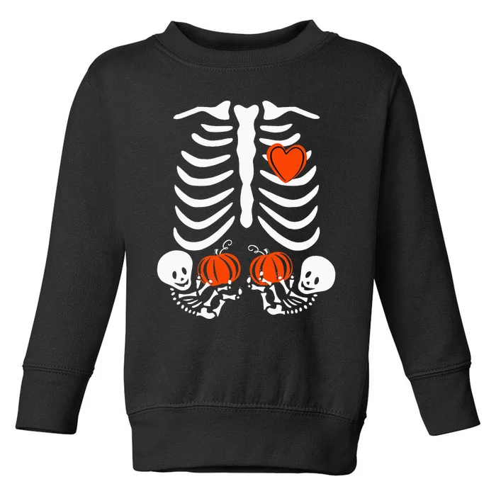 Pregnant Skeleton Twin Pregnancy Halloween Baby Announcement Toddler Sweatshirt