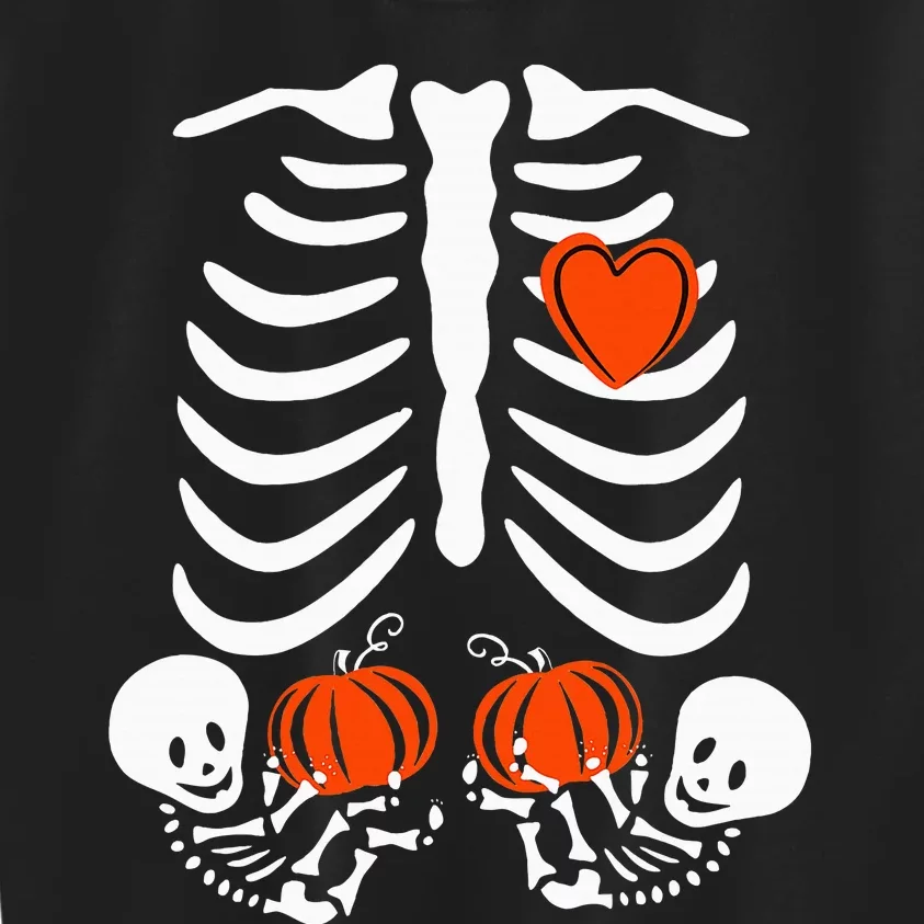 Pregnant Skeleton Twin Pregnancy Halloween Baby Announcement Kids Sweatshirt