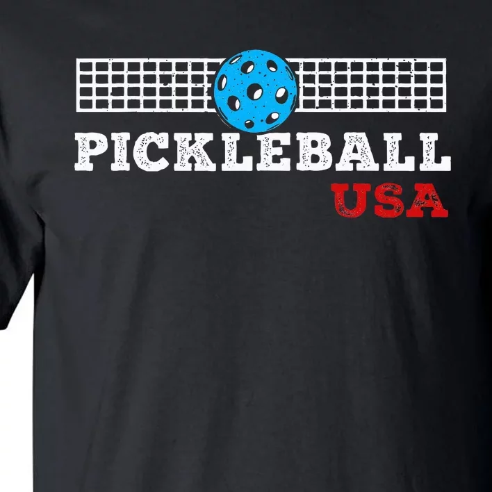 Pickleball Support The Team Pickleball Player Usa Flag Tall T-Shirt