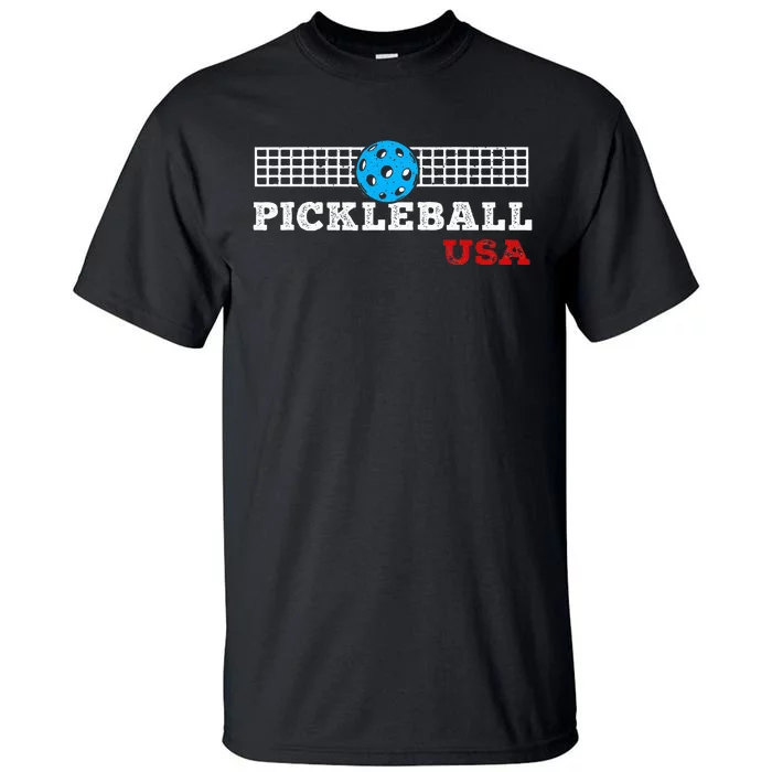 Pickleball Support The Team Pickleball Player Usa Flag Tall T-Shirt