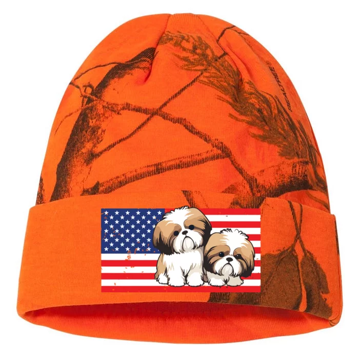 Patriotic Shih Tzu 4th Of July USA American Flag Dog Lover Premium Kati - 12in Camo Beanie