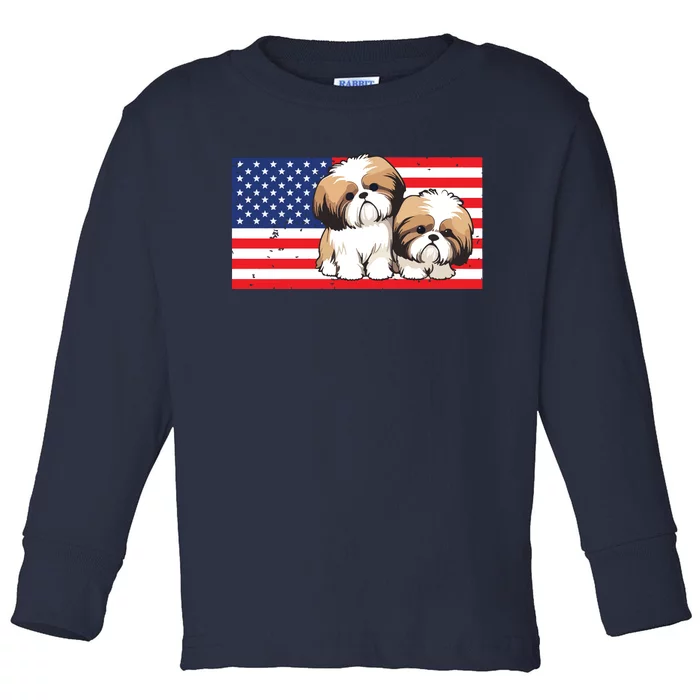 Patriotic Shih Tzu 4th Of July USA American Flag Dog Lover Premium Toddler Long Sleeve Shirt