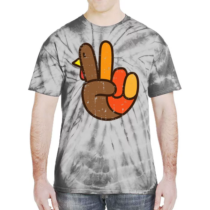 Peace Sign Turkey Hand Cool Thanksgiving Hippie Tie-Dye T-Shirt