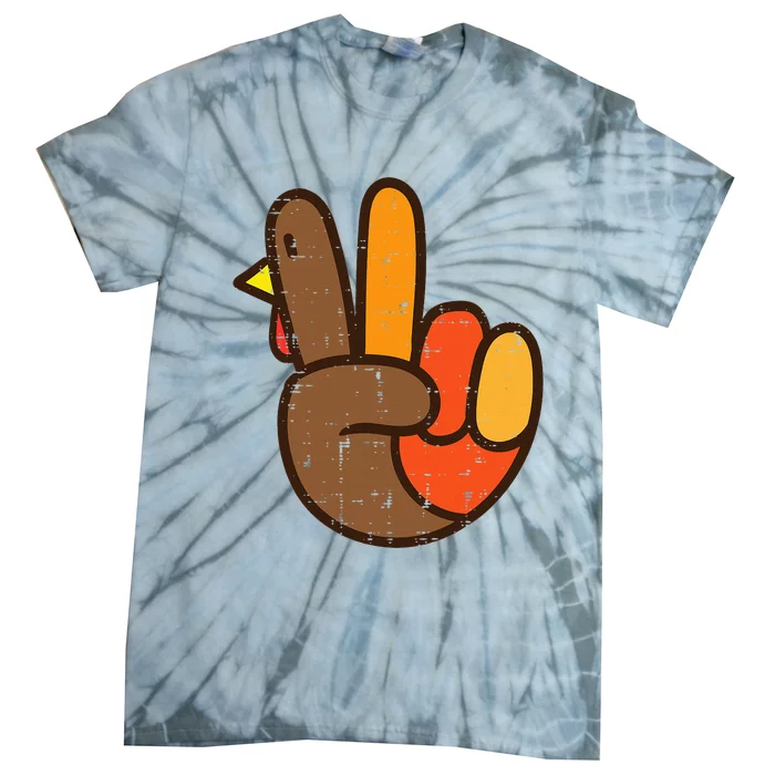 Peace Sign Turkey Hand Cool Thanksgiving Hippie Tie-Dye T-Shirt