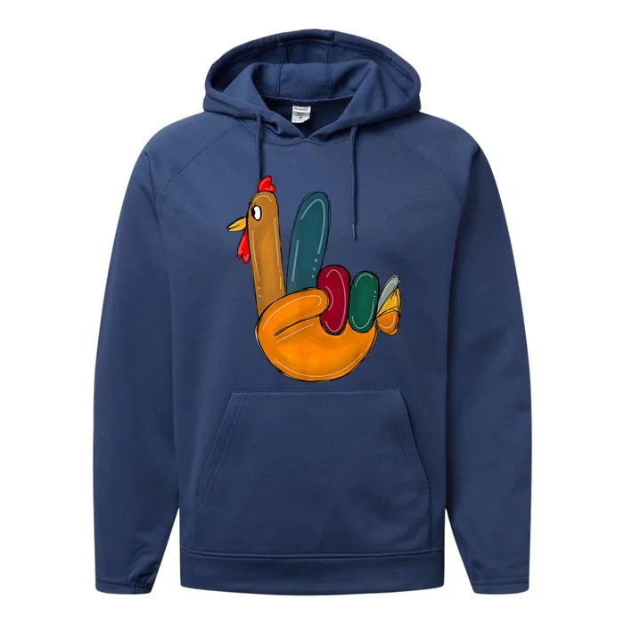 Peace Sign Turkey Hand Cool Thanksgiving Hippie Performance Fleece Hoodie