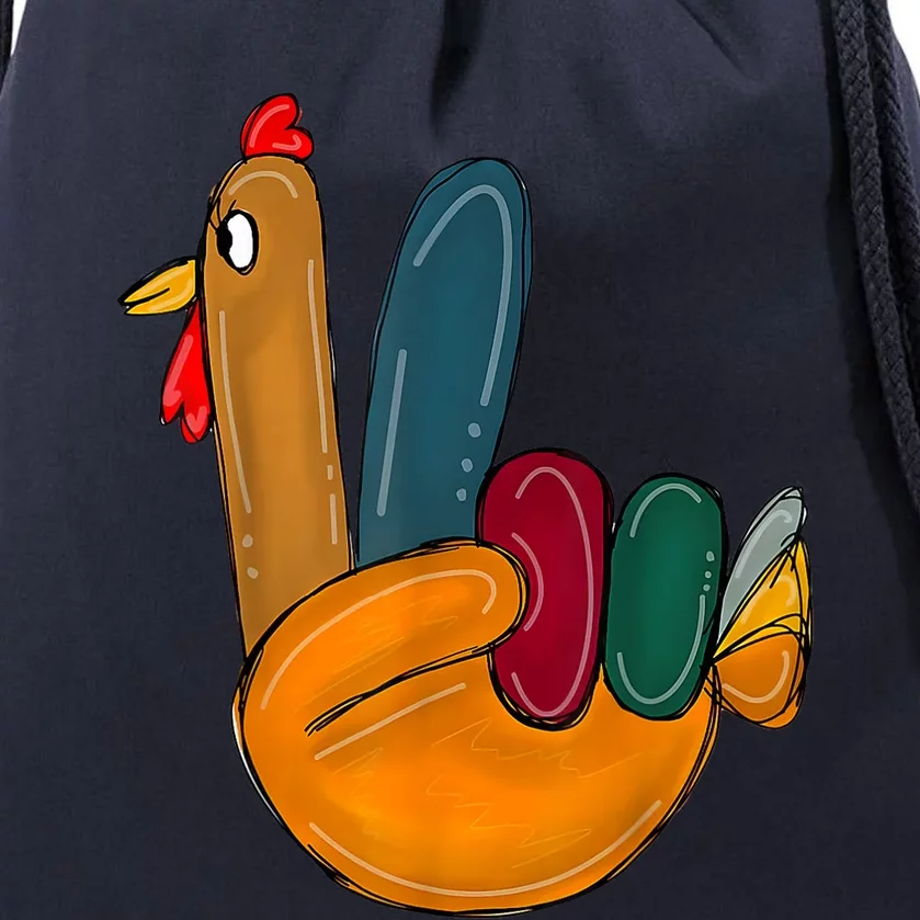 Peace Sign Turkey Hand Cool Thanksgiving Hippie Drawstring Bag