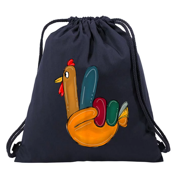 Peace Sign Turkey Hand Cool Thanksgiving Hippie Drawstring Bag