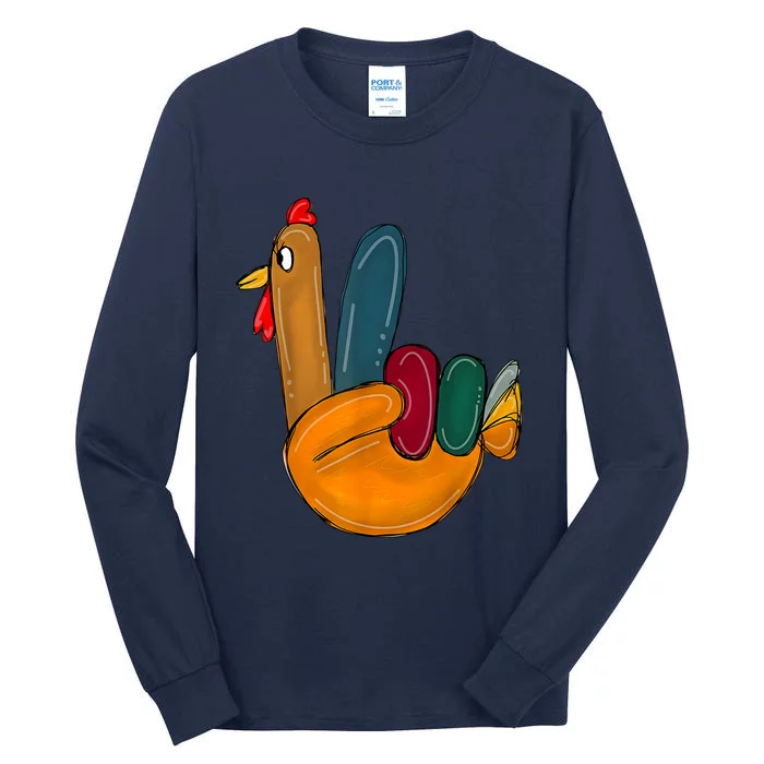 Peace Sign Turkey Hand Cool Thanksgiving Hippie Tall Long Sleeve T-Shirt