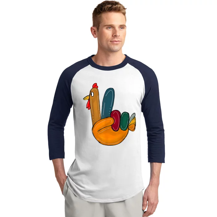 Peace Sign Turkey Hand Cool Thanksgiving Hippie Baseball Sleeve Shirt