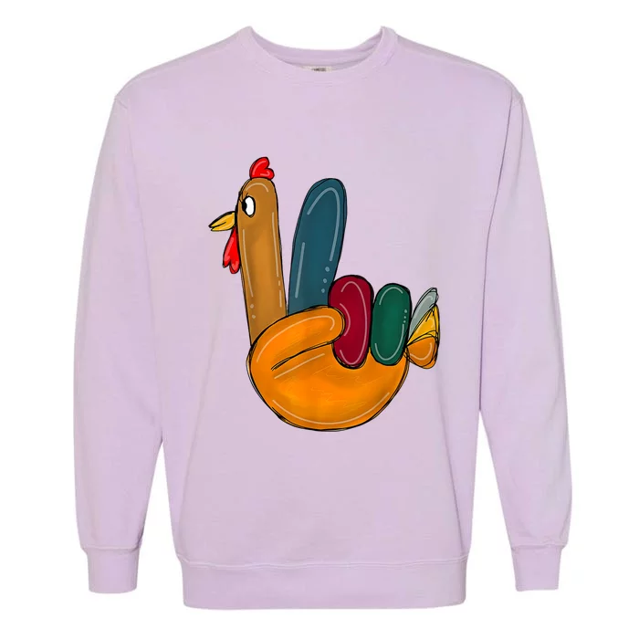 Peace Sign Turkey Hand Cool Thanksgiving Hippie Garment-Dyed Sweatshirt