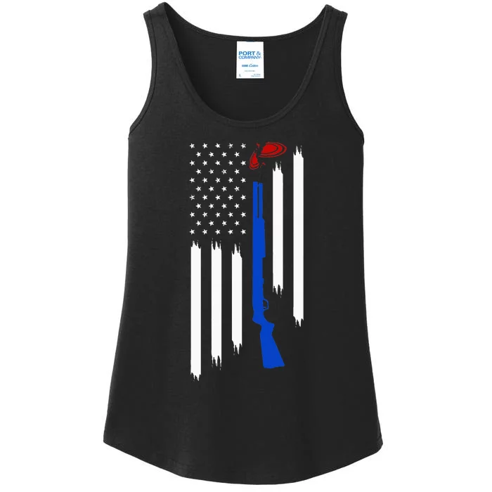 Patriotic Skeet Trap Clay Pigeon Shotgun Shooting USA Flag Ladies Essential Tank