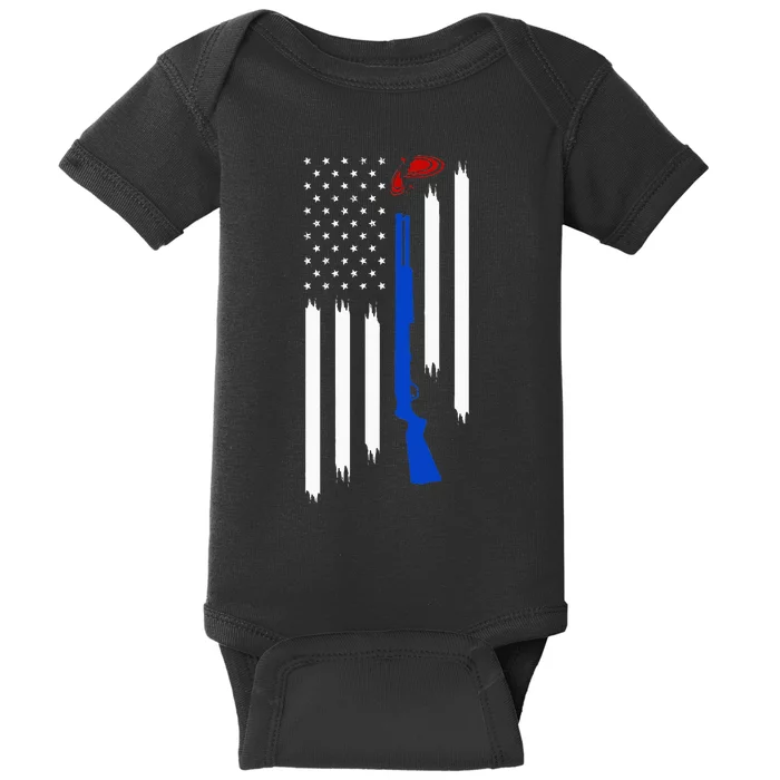 Patriotic Skeet Trap Clay Pigeon Shotgun Shooting USA Flag Baby Bodysuit