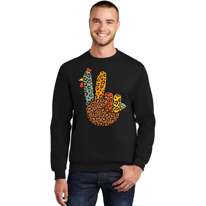 Peace Sign Turkey Hand Cool Thanksgiving Hippie Tall Sweatshirt