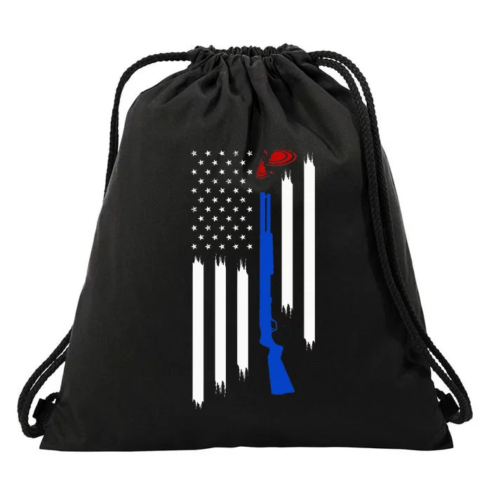 Patriotic Skeet Trap Clay Pigeon Shotgun Shooting USA Flag Drawstring Bag