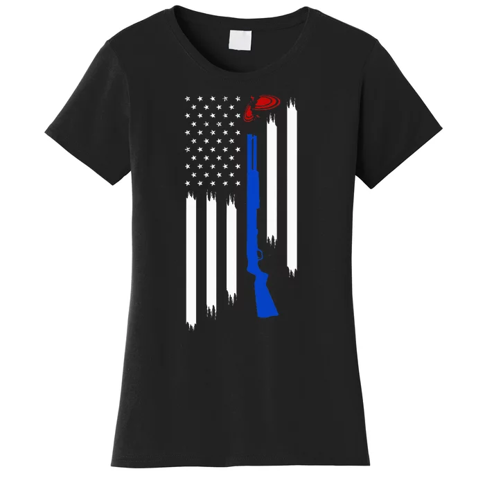 Patriotic Skeet Trap Clay Pigeon Shotgun Shooting USA Flag Women's T-Shirt