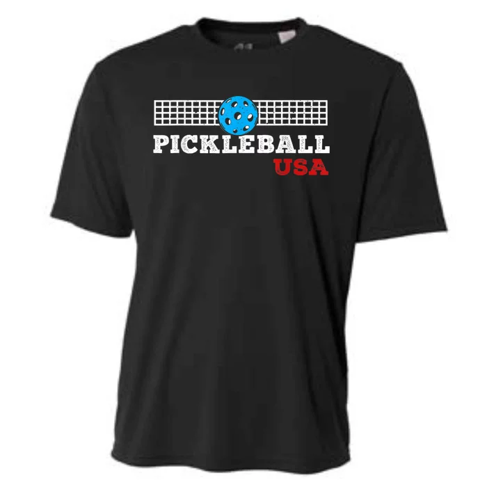 Pickleball Support The Team Pickleball Player USA Flag Cooling Performance Crew T-Shirt