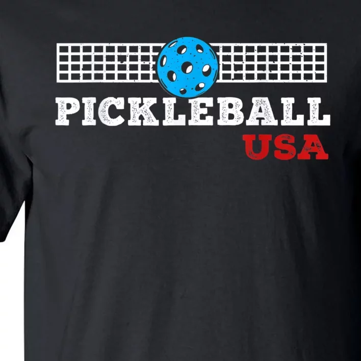 Pickleball Support The Team Pickleball Player USA Flag Tall T-Shirt