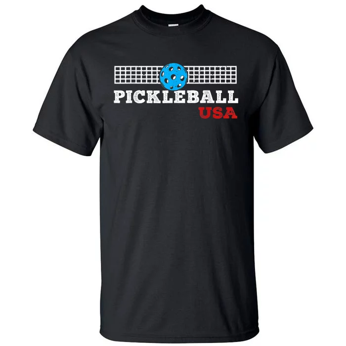 Pickleball Support The Team Pickleball Player USA Flag Tall T-Shirt