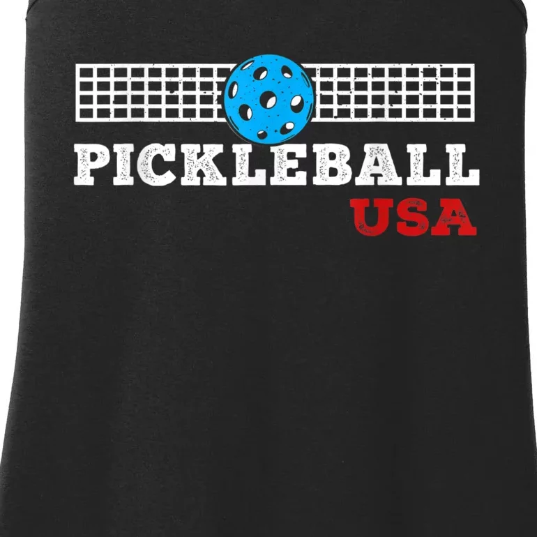 Pickleball Support The Team Pickleball Player USA Flag Ladies Essential Tank