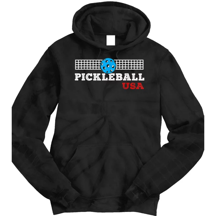 Pickleball Support The Team Pickleball Player USA Flag Tie Dye Hoodie