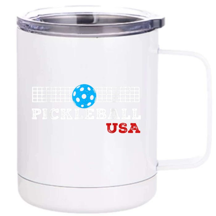 Pickleball Support The Team Pickleball Player USA Flag Front & Back 12oz Stainless Steel Tumbler Cup