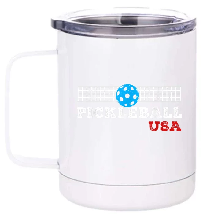 Pickleball Support The Team Pickleball Player USA Flag Front & Back 12oz Stainless Steel Tumbler Cup