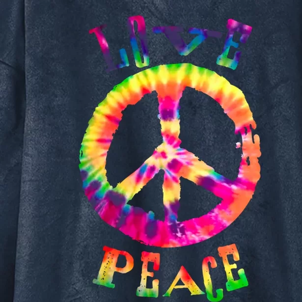 Peace Sign Tee Love Cute Gift 60s 70s Tie Die Hippie Costume Meaningful Gift Hooded Wearable Blanket