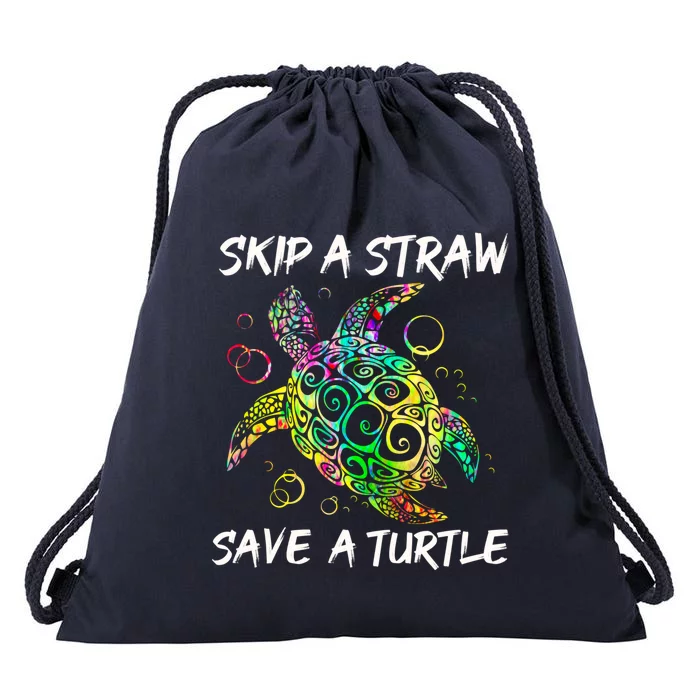 Psychedelic Sea Turtle Gift Skip A Straw Save A Turtle Gift Drawstring Bag