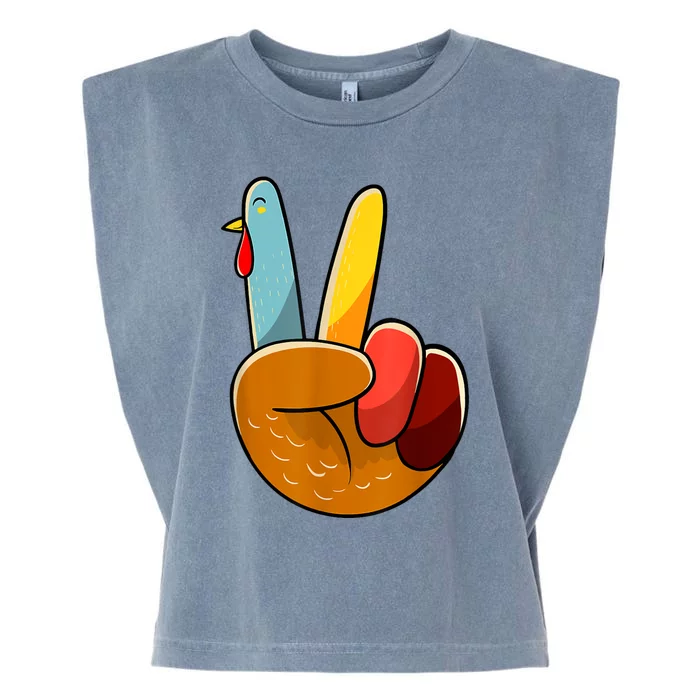 Peace Sign Turkey Turkey Hand Sign Thanksgiving Funny Garment-Dyed Women's Muscle Tee