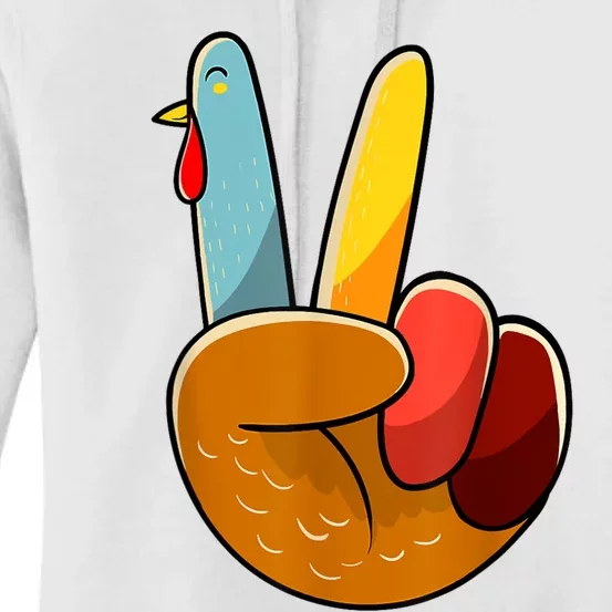 Peace Sign Turkey Turkey Hand Sign Thanksgiving Funny Women's Pullover Hoodie