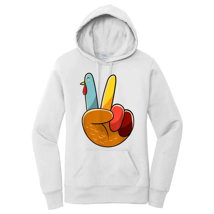 Peace Sign Turkey Turkey Hand Sign Thanksgiving Funny Women's Pullover Hoodie