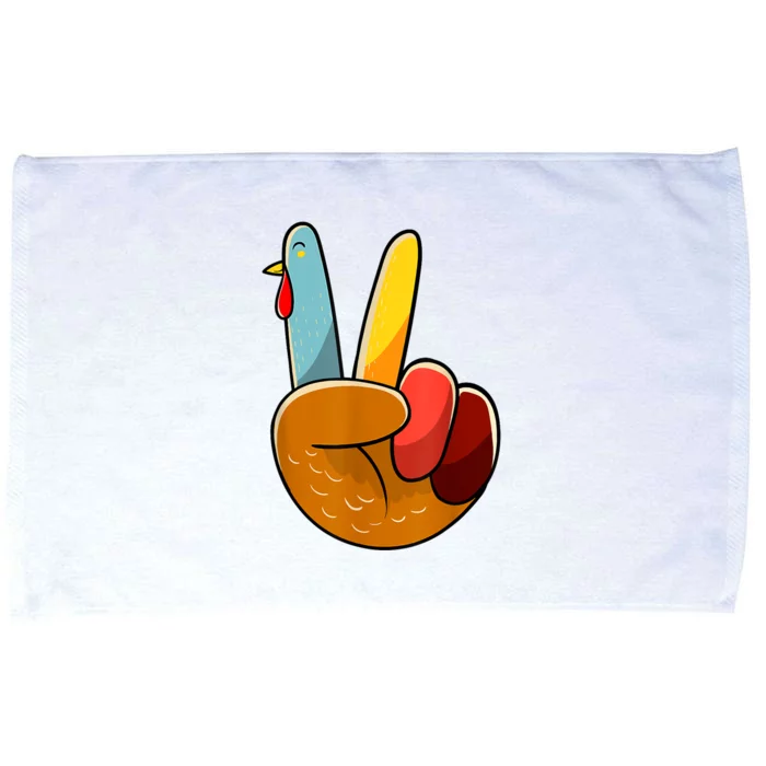 Peace Sign Turkey Turkey Hand Sign Thanksgiving Funny Microfiber Hand Towel