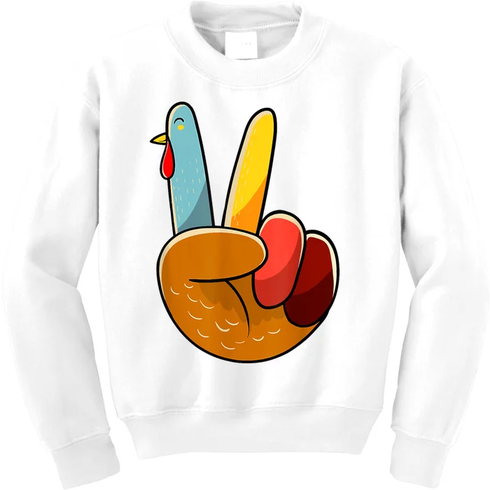 Peace Sign Turkey Turkey Hand Sign Thanksgiving Funny Kids Sweatshirt