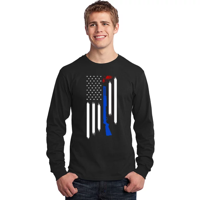 Patriotic Skeet Trap Clay Pigeon Shotgun Shooting Long Sleeve Shirt