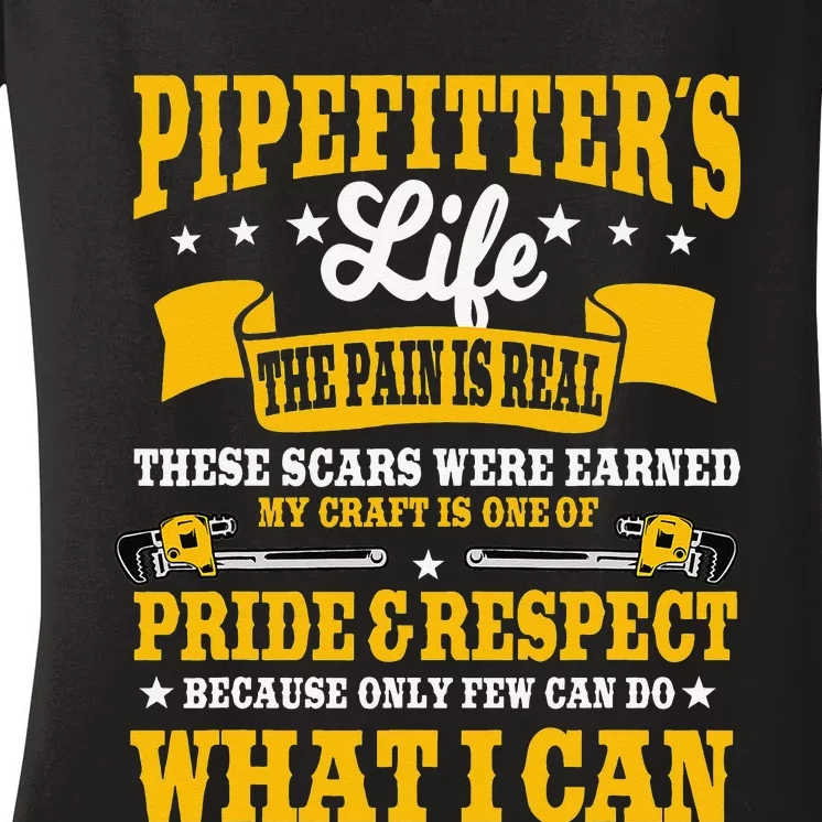 Pipefitter Steamfitter Tradesman Plumber Piping System Women's V-Neck T-Shirt