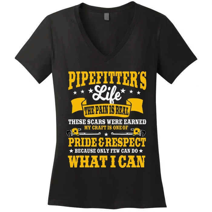 Pipefitter Steamfitter Tradesman Plumber Piping System Women's V-Neck T-Shirt