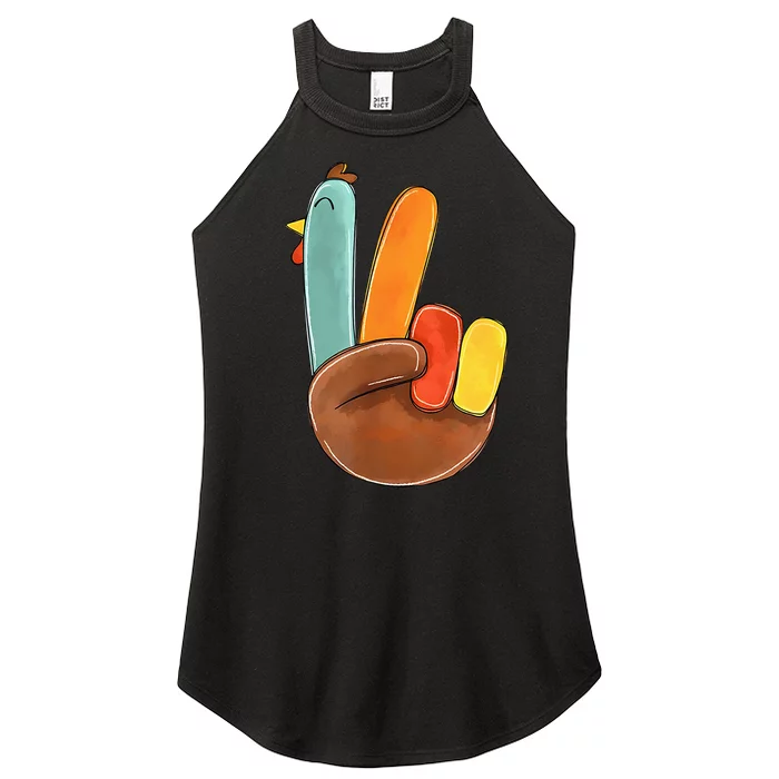 Peace Sign Turkey Hand Cool Thanksgiving Hippie Women’s Perfect Tri Rocker Tank