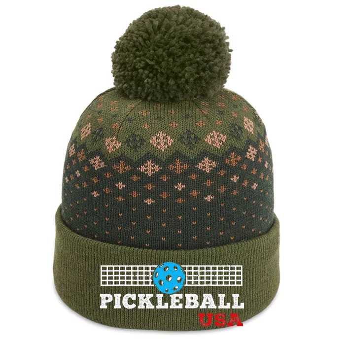 Pickleball Support the Team Pickleball Player USA Flag The Baniff Cuffed Pom Beanie