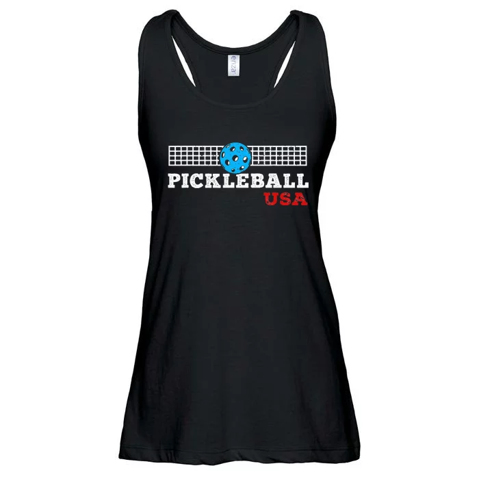 Pickleball Support the Team Pickleball Player USA Flag Ladies Essential Flowy Tank