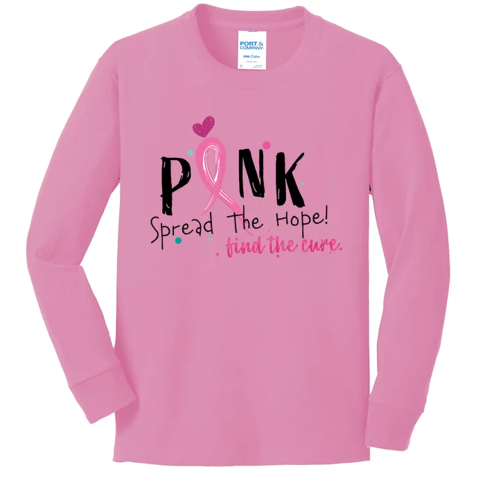 Pink Spread The Hope Time The Cure Breast Cancer Awareness Kids Long Sleeve Shirt