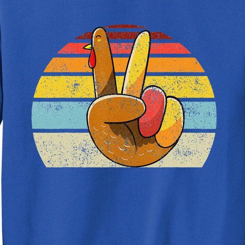 Peace Sign Turkey Hand Thanksgiving Retro Style Funny Tall Sweatshirt