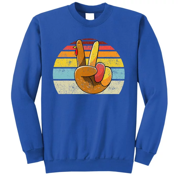 Peace Sign Turkey Hand Thanksgiving Retro Style Funny Tall Sweatshirt