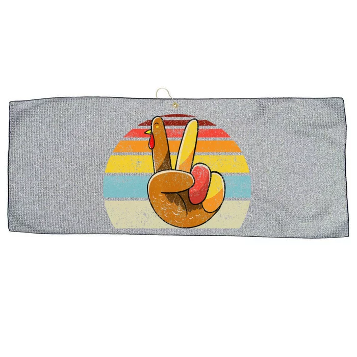 Peace Sign Turkey Hand Thanksgiving Retro Style Funny Large Microfiber Waffle Golf Towel