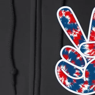 Peace Sign Tie Dye Red White Blue Fun 4th of July Tee Full Zip Hoodie