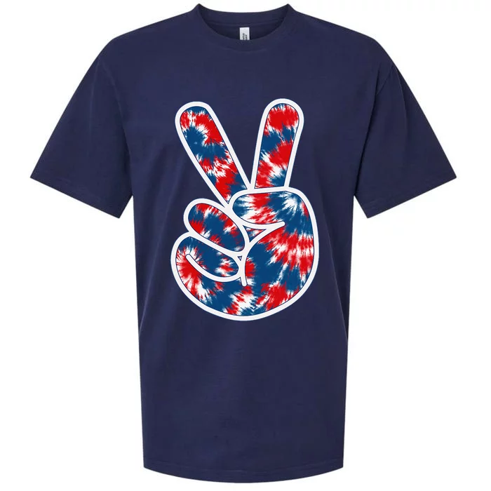 Peace Sign Tie Dye Red White Blue Fun 4th of July Tee Sueded Cloud Jersey T-Shirt