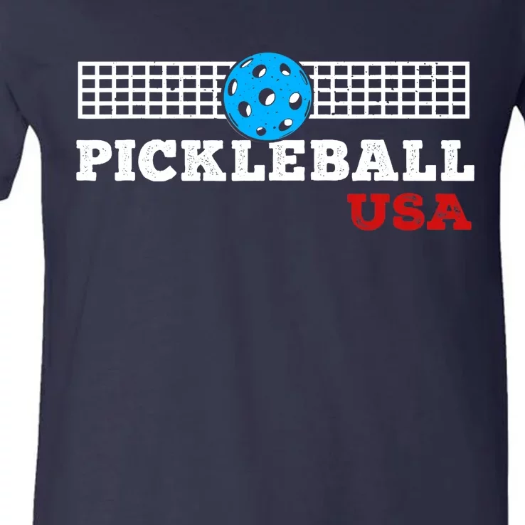 Pickleball Support The Team Pickleball Player USA Flag V-Neck T-Shirt